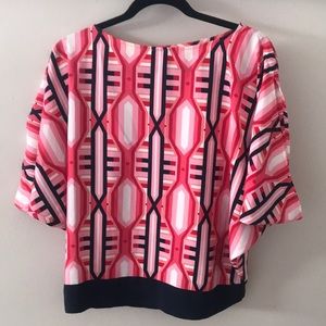 Pink and navy geometric shape blouse